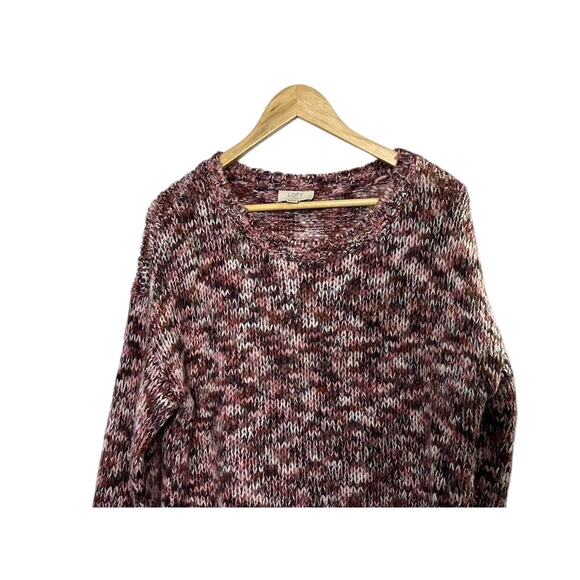 LOFT Chunky Knit Oversized Pullover Sweater Pink & Burgundy Medium Petite MP - Picture 3 of 6